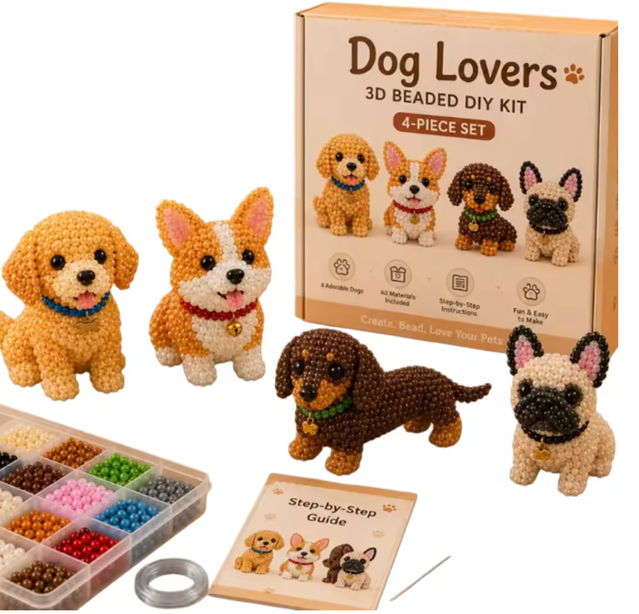 Kit de abalorios DIY: 4 adorables animales en 3D
