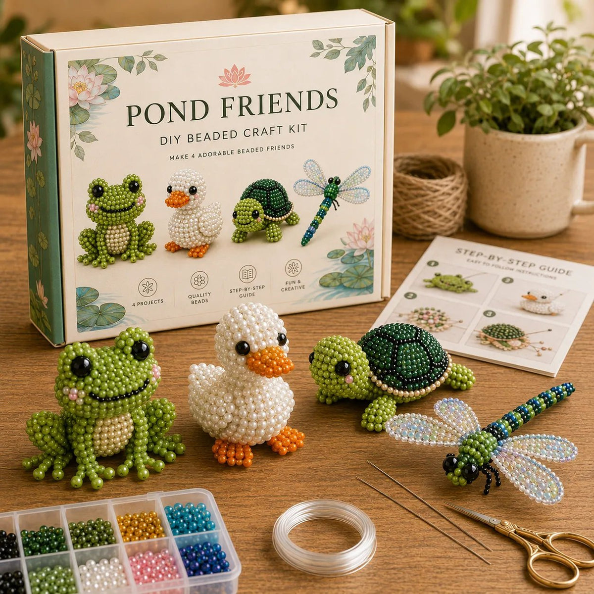 Kit de abalorios DIY: 4 adorables animales en 3D