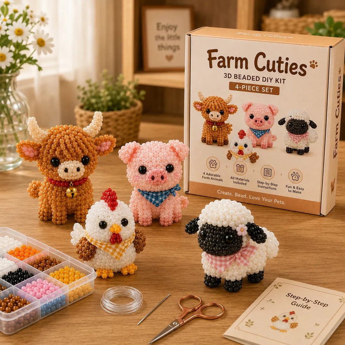 Kit de abalorios DIY: 4 adorables animales en 3D