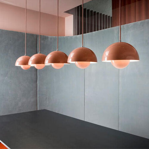 Lámpara colgante nórdica con pantalla metálica en cúpula - Lámpara de techo ajustable para iluminación de cocina escandinava