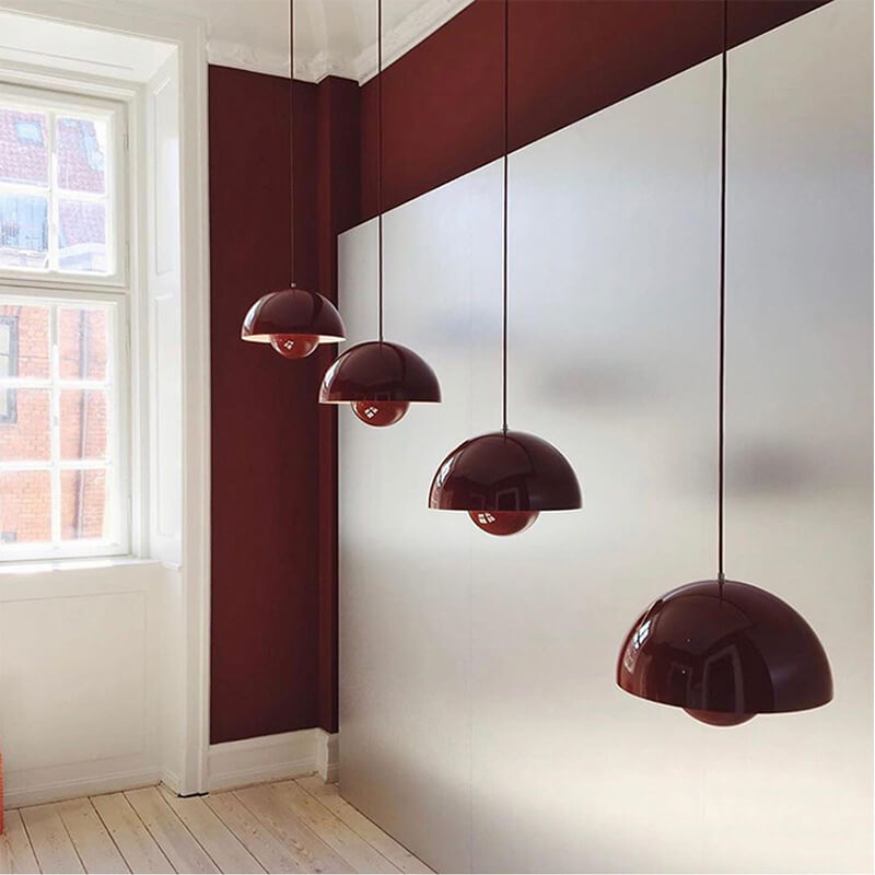 Lámpara colgante nórdica con pantalla metálica en cúpula - Lámpara de techo ajustable para iluminación de cocina escandinava