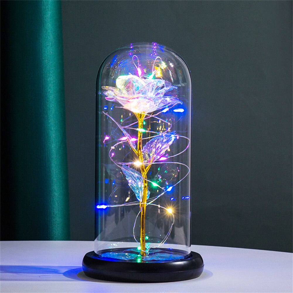 Lámpara con rosa eterna en cúpula de cristal