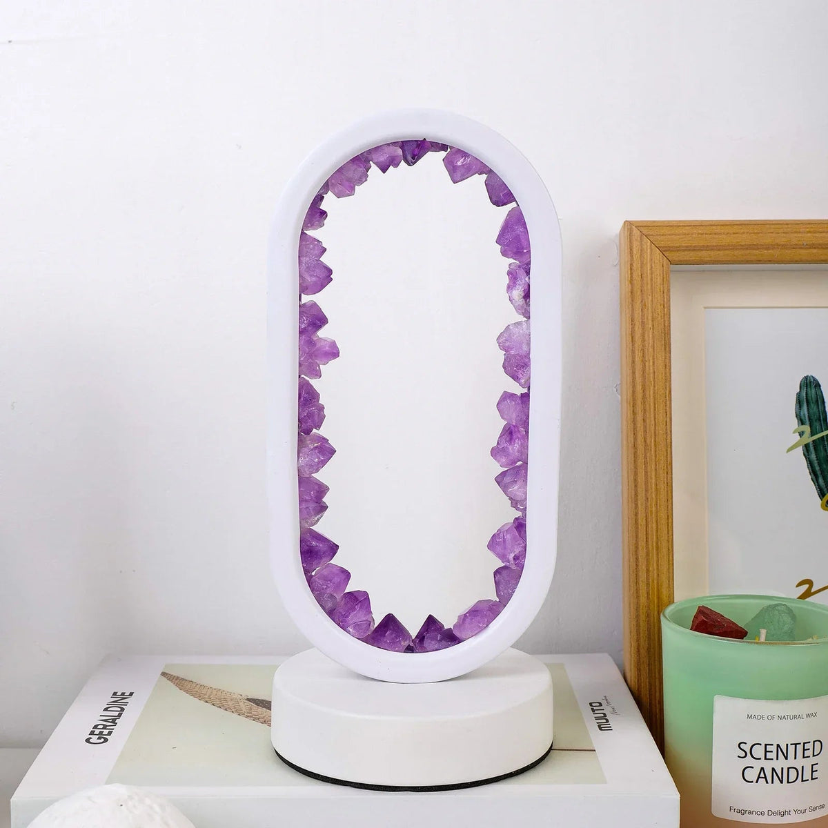Lámpara de cristal natural de amatista: luz relajante para dormitorio y meditación