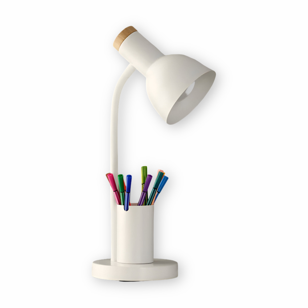 Lámpara de escritorio LED estilo escandinavo moderno con elegante portalápices - Iluminación relajante para oficina, lectura y decoración del hogar
