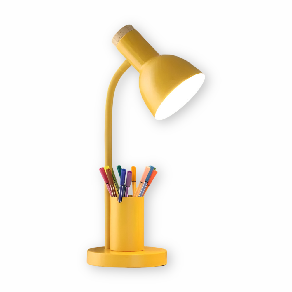 Lámpara de escritorio LED estilo escandinavo moderno con elegante portalápices - Iluminación relajante para oficina, lectura y decoración del hogar