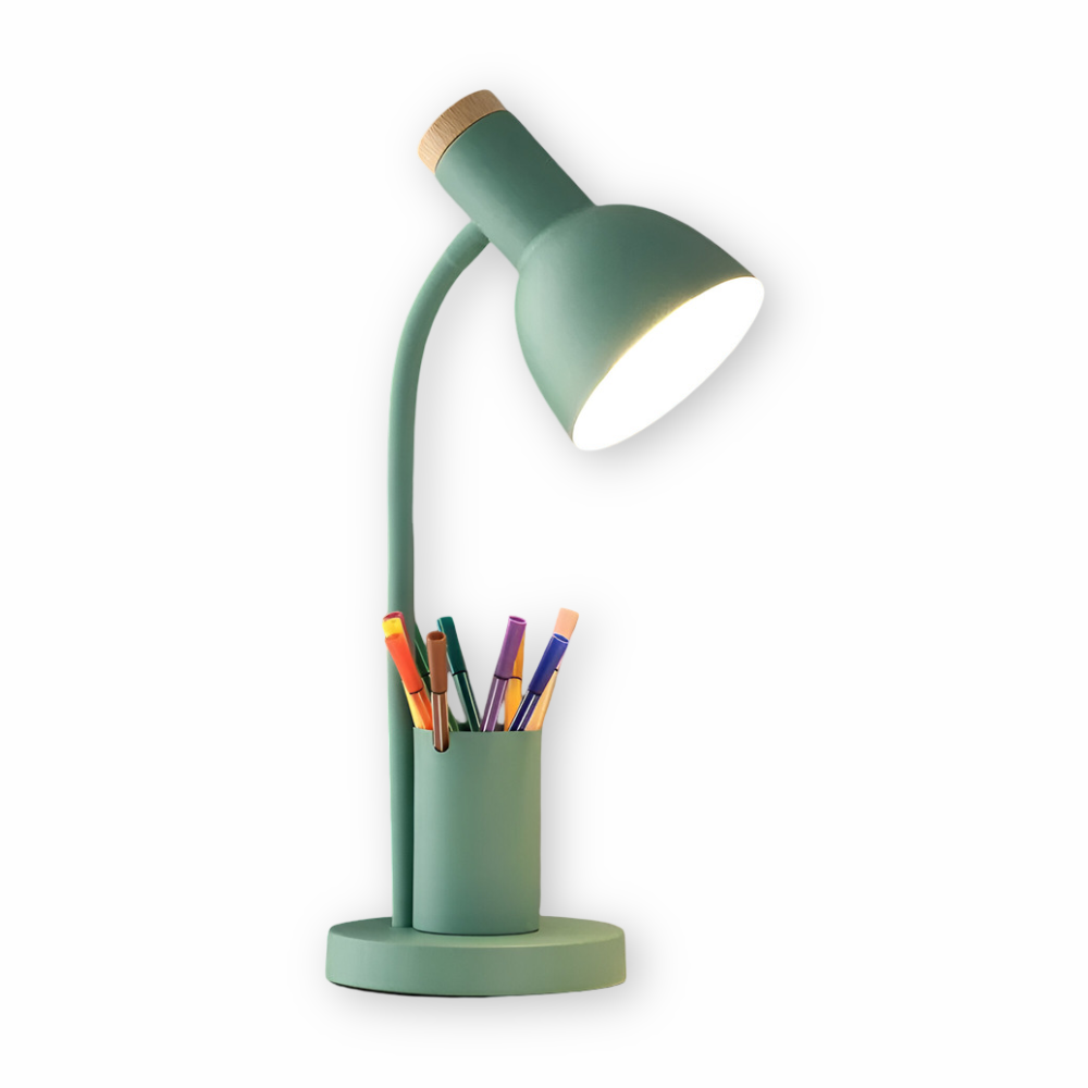 Lámpara de escritorio LED estilo escandinavo moderno con elegante portalápices - Iluminación relajante para oficina, lectura y decoración del hogar