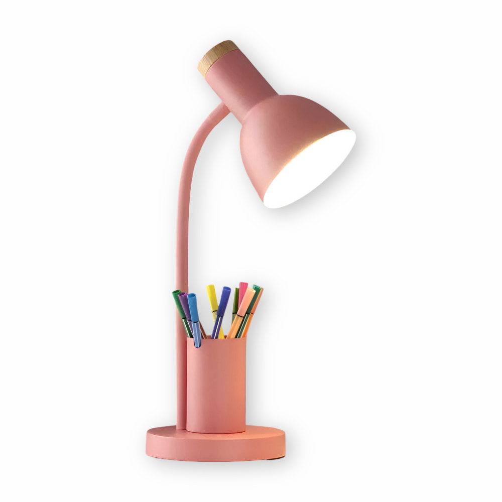 Lámpara de escritorio LED estilo escandinavo moderno con elegante portalápices - Iluminación relajante para oficina, lectura y decoración del hogar
