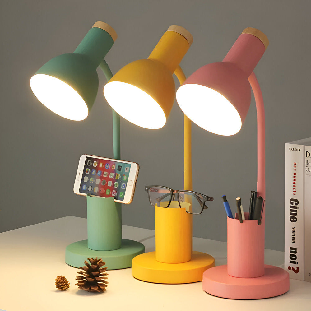 Lámpara de escritorio LED estilo escandinavo moderno con elegante portalápices - Iluminación relajante para oficina, lectura y decoración del hogar