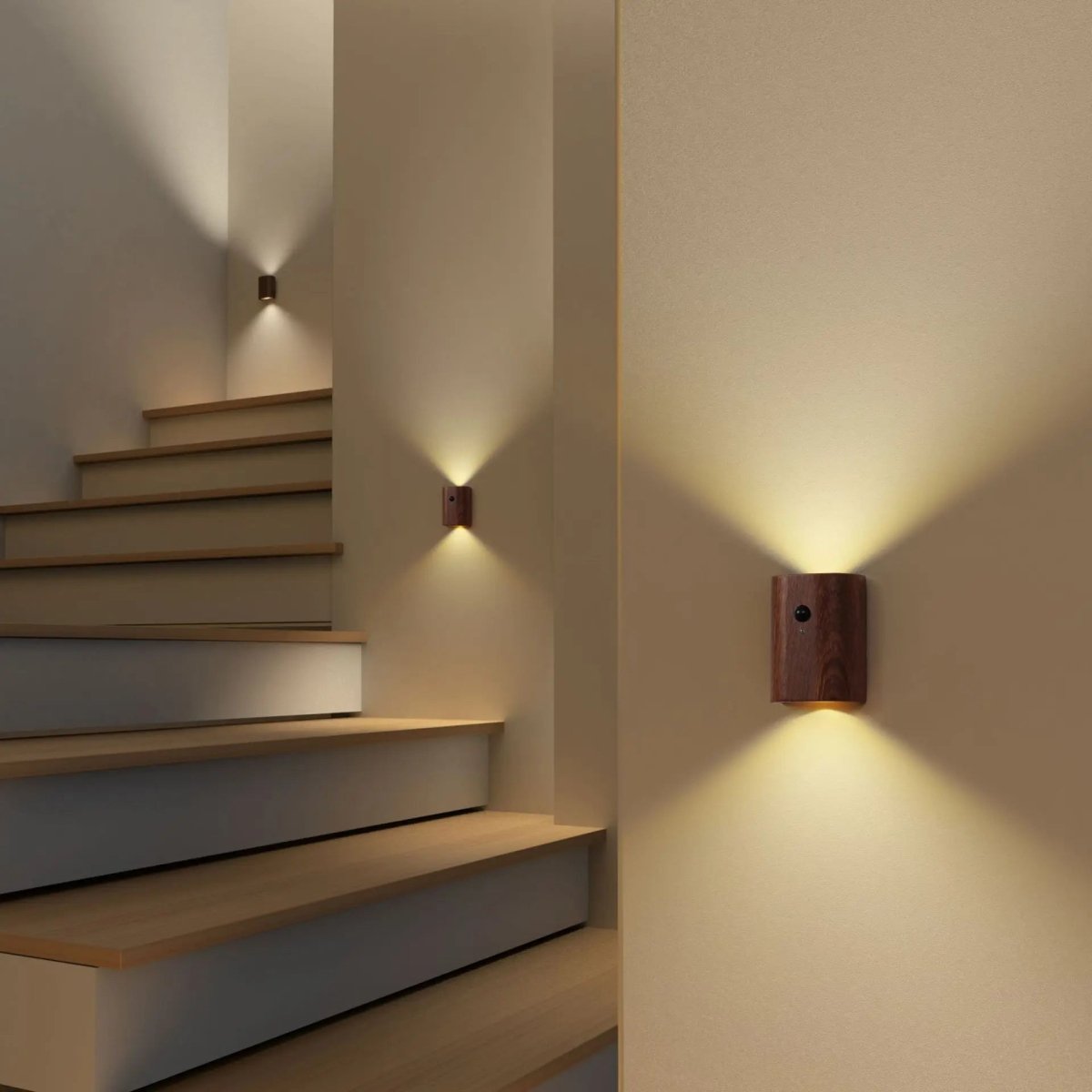 Lámpara de madera con sensor de movimiento y batería recargable