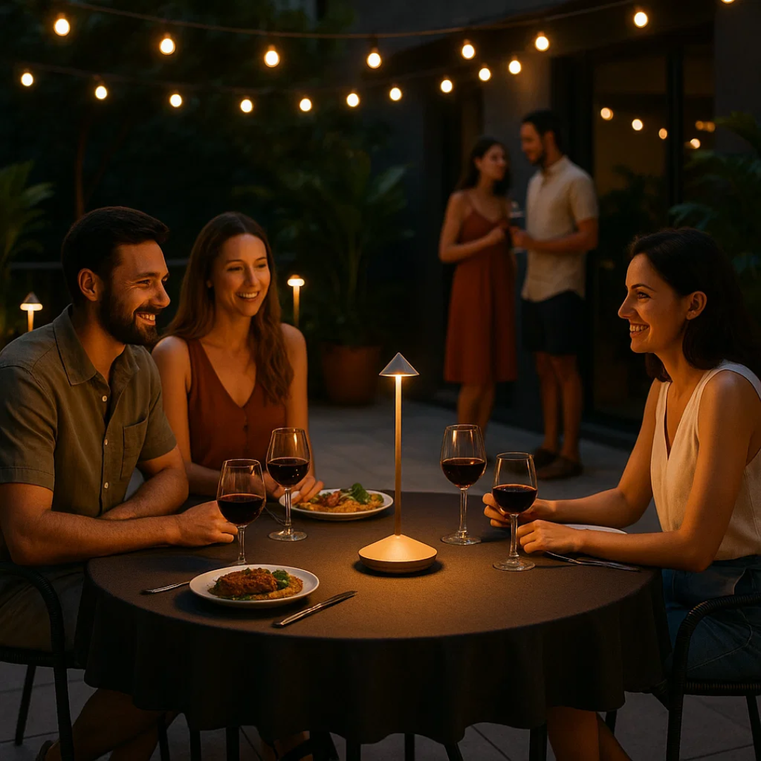 Lámpara de mesa inalámbrica con iluminación regulable y diseño resistente al agua