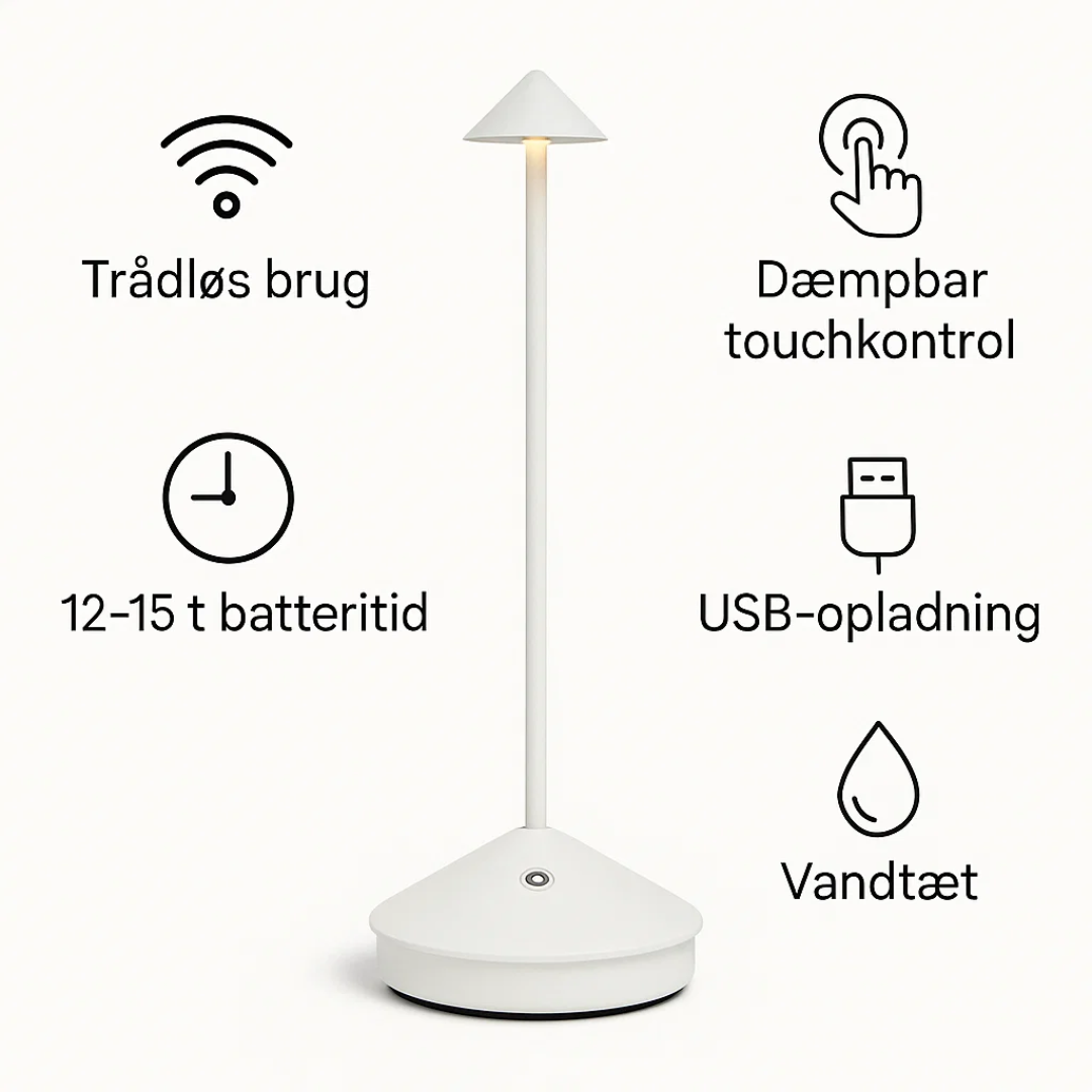 Lámpara de mesa inalámbrica con iluminación regulable y diseño resistente al agua