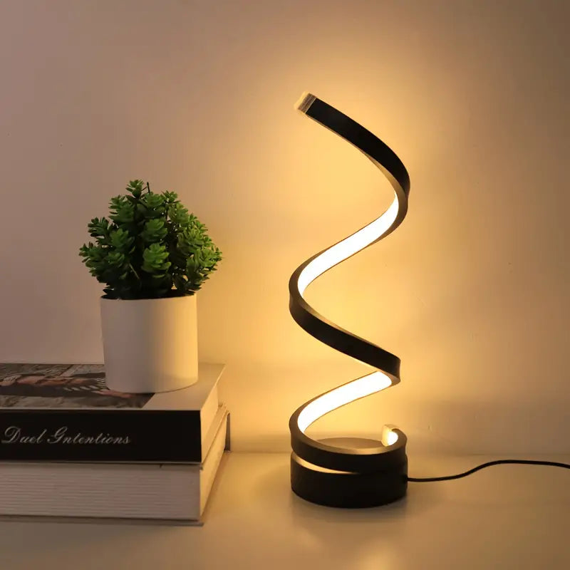 Lámpara de mesa LED en espiral – Lámpara de mesa moderna regulable con luz ambiental cálida para dormitorio o salón