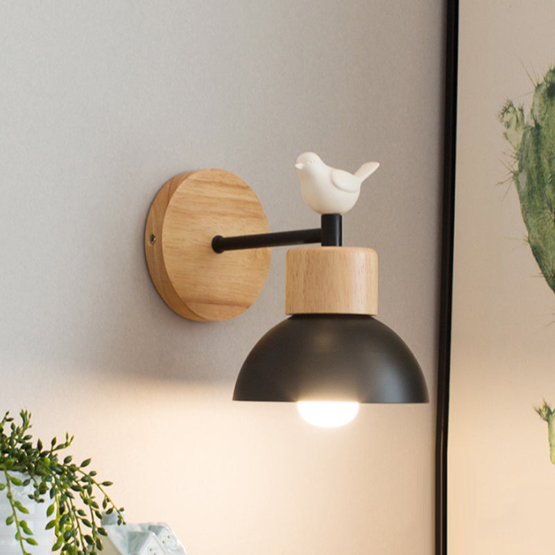 Lámpara de pared de madera con pájaro de estilo nórdico | Aplique LED para cabecero de cama