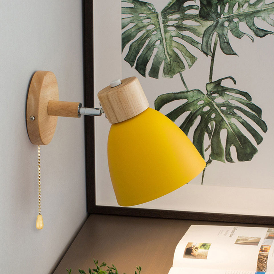 Lámpara de pared de metal y madera | Diseño cónico | E27 | Instalación fija | 230V | Estilo escandinavo minimalista