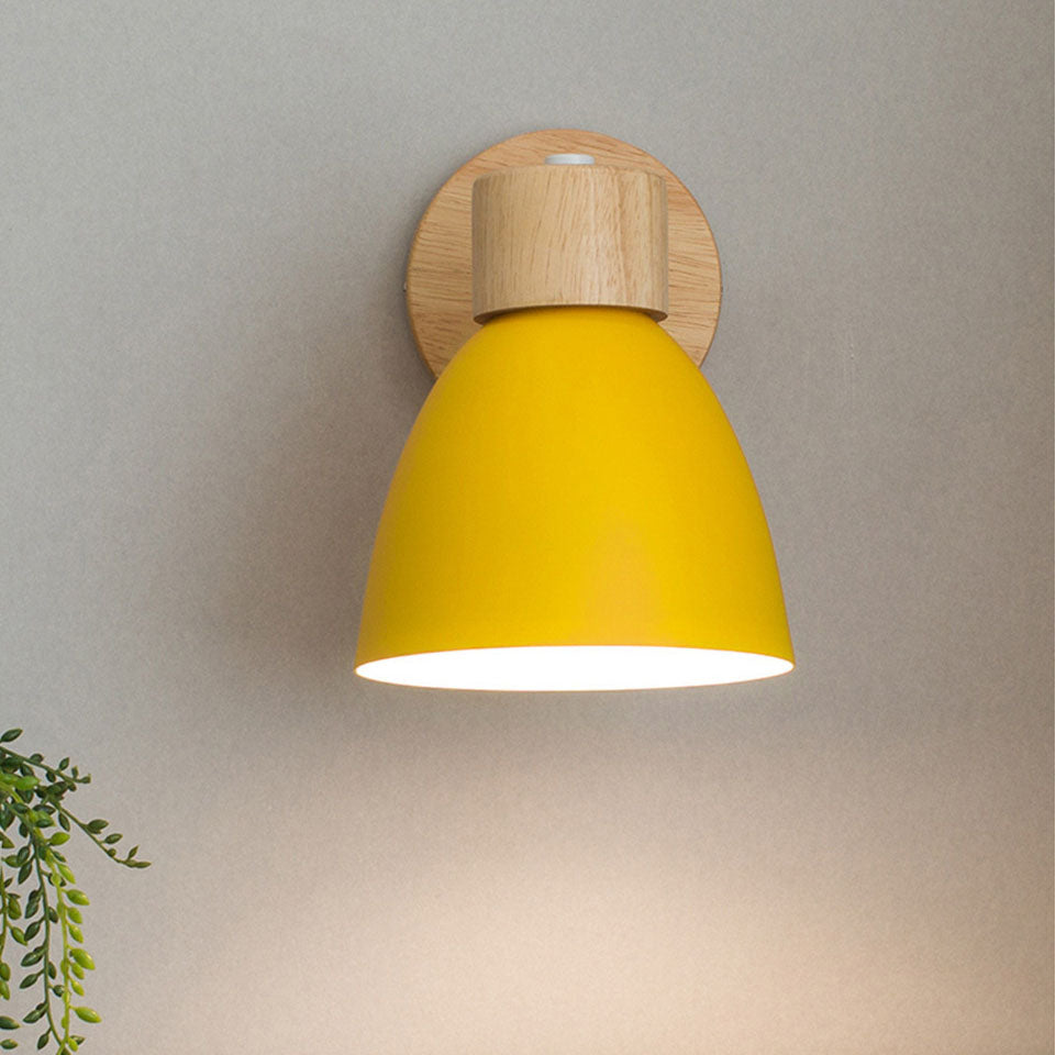 Lámpara de pared de metal y madera | Diseño cónico | E27 | Instalación fija | 230V | Estilo escandinavo minimalista
