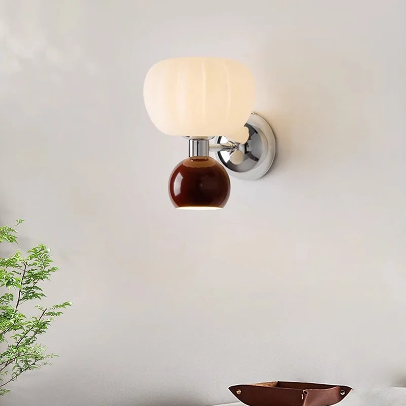 Lámpara de Pared Escandinava con Diseño de Calabaza | Aplique Moderno de Cristal y Metal
