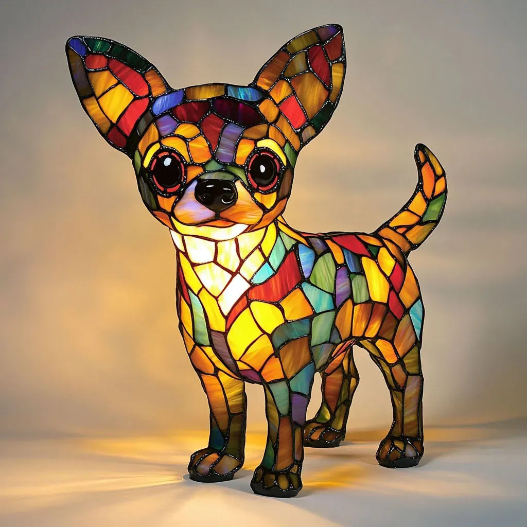 Lámpara de Perro de Vitral Hecha a Mano | Luz para Amantes de los Perros