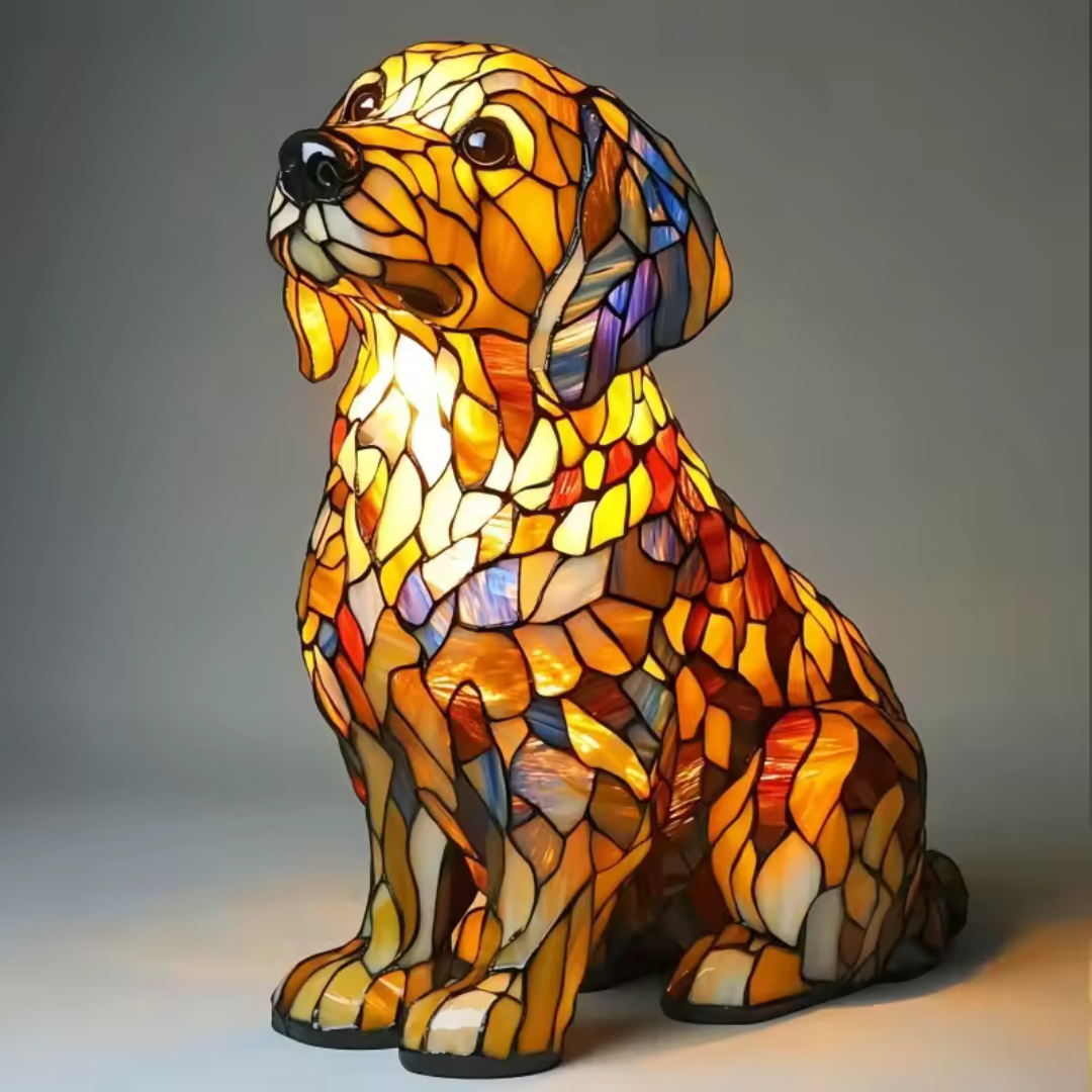 Lámpara de Perro de Vitral Hecha a Mano | Luz para Amantes de los Perros