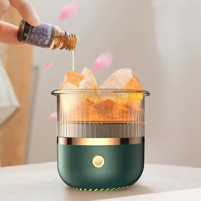 Lámpara de sal del Himalaya y difusor de aceites esenciales, humidificador de aire ultrasónico USB para el hogar y la oficina