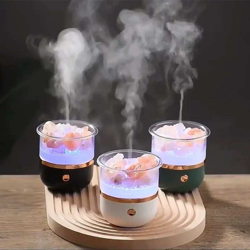 Lámpara de sal del Himalaya y difusor de aceites esenciales, humidificador de aire ultrasónico USB para el hogar y la oficina