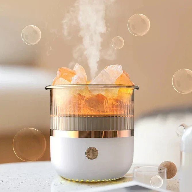 Lámpara de sal del Himalaya y difusor de aceites esenciales, humidificador de aire ultrasónico USB para el hogar y la oficina
