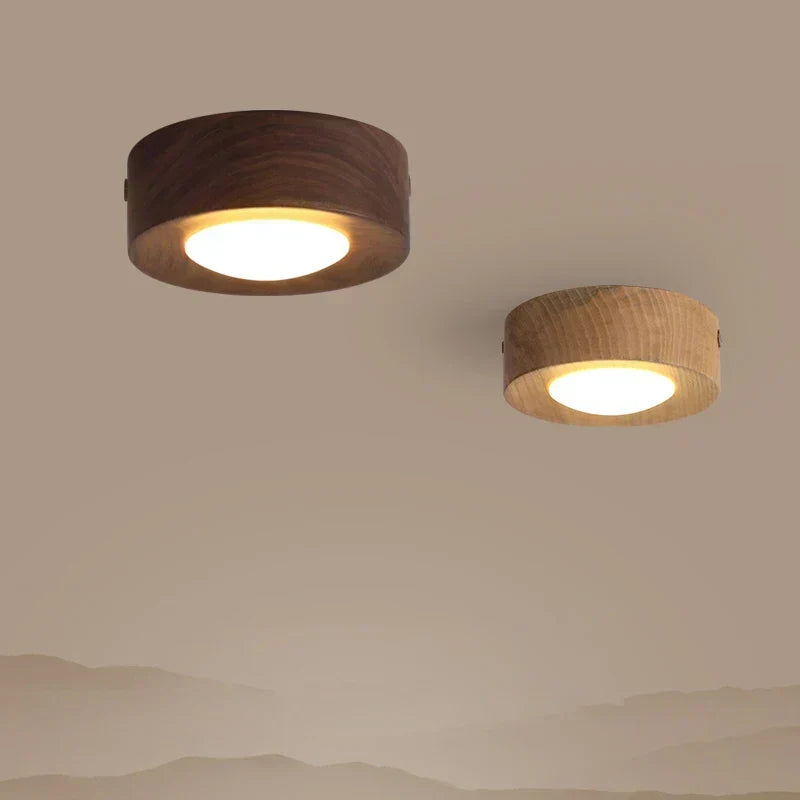 Lámpara de techo de madera de nogal con foco LED