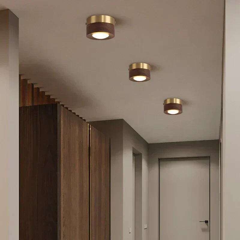 Lámpara de techo de madera de nogal con foco LED