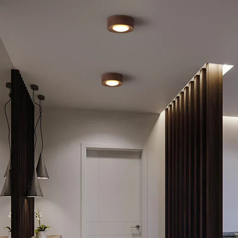 Lámpara de techo de madera de nogal con foco LED
