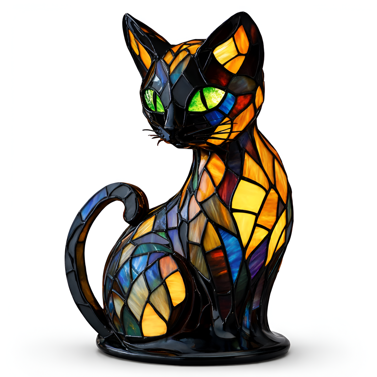 Lámpara de vidrio de colores con forma de gato