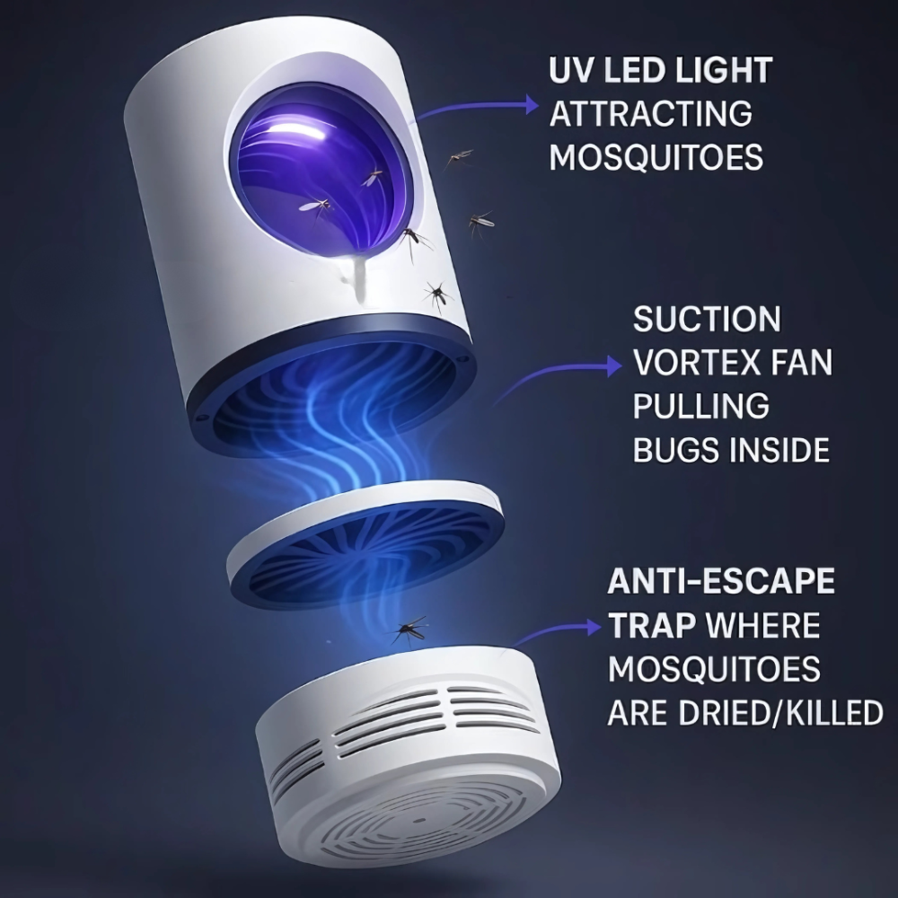 Lámpara mata insectos eléctrica con luz UV y trampa para mosquitos