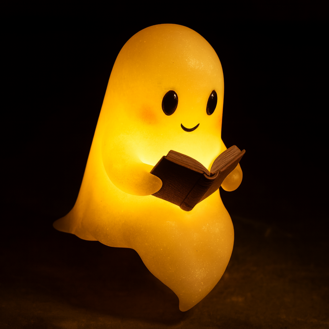 Lámpara pequeña con forma de fantasma que aporta calidez y luz