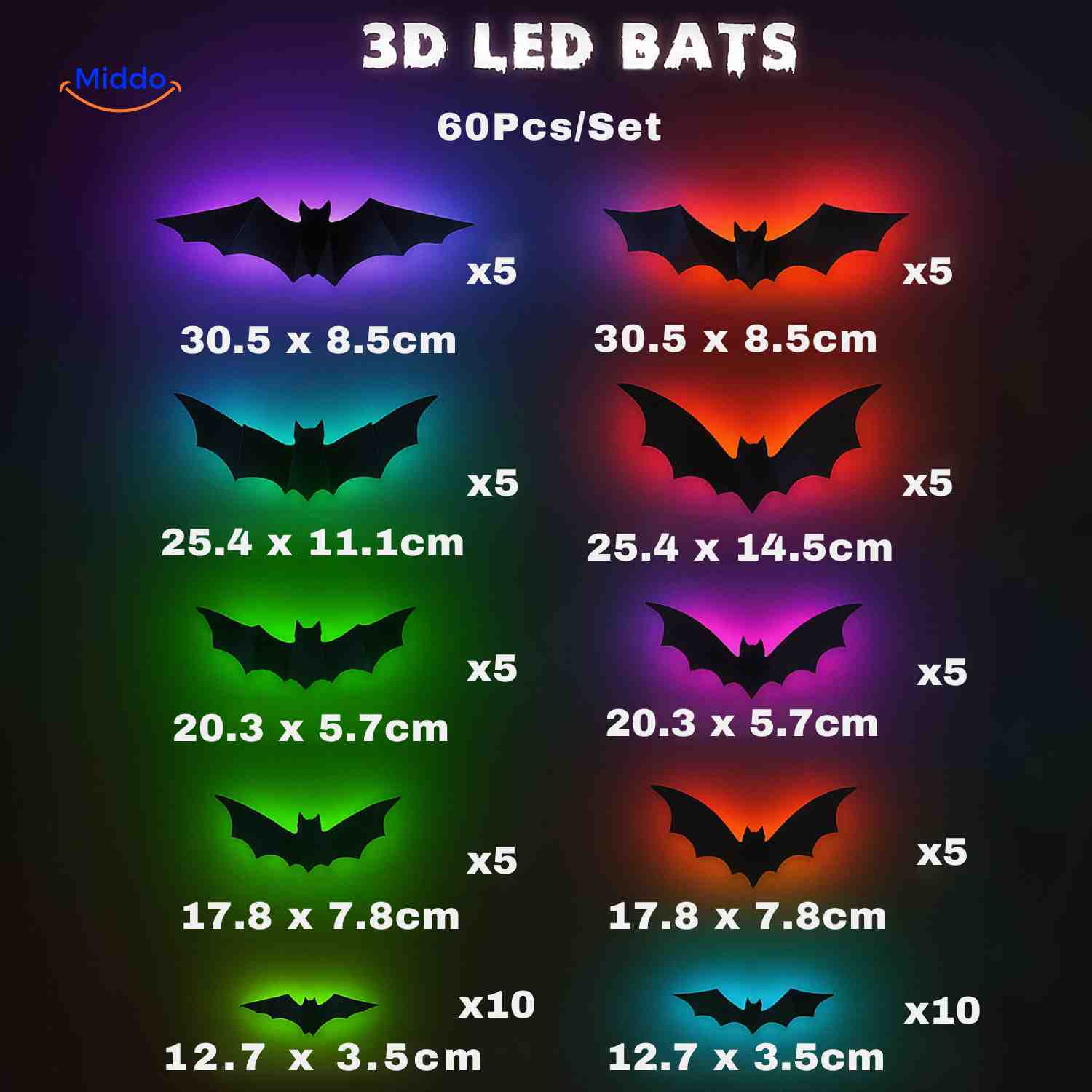 Lámpara y decoración de Halloween en 3D con luz LED y pegatinas de pared