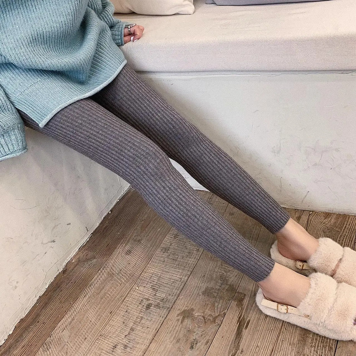 Leggings de punto acanalado de talle alto para mujer