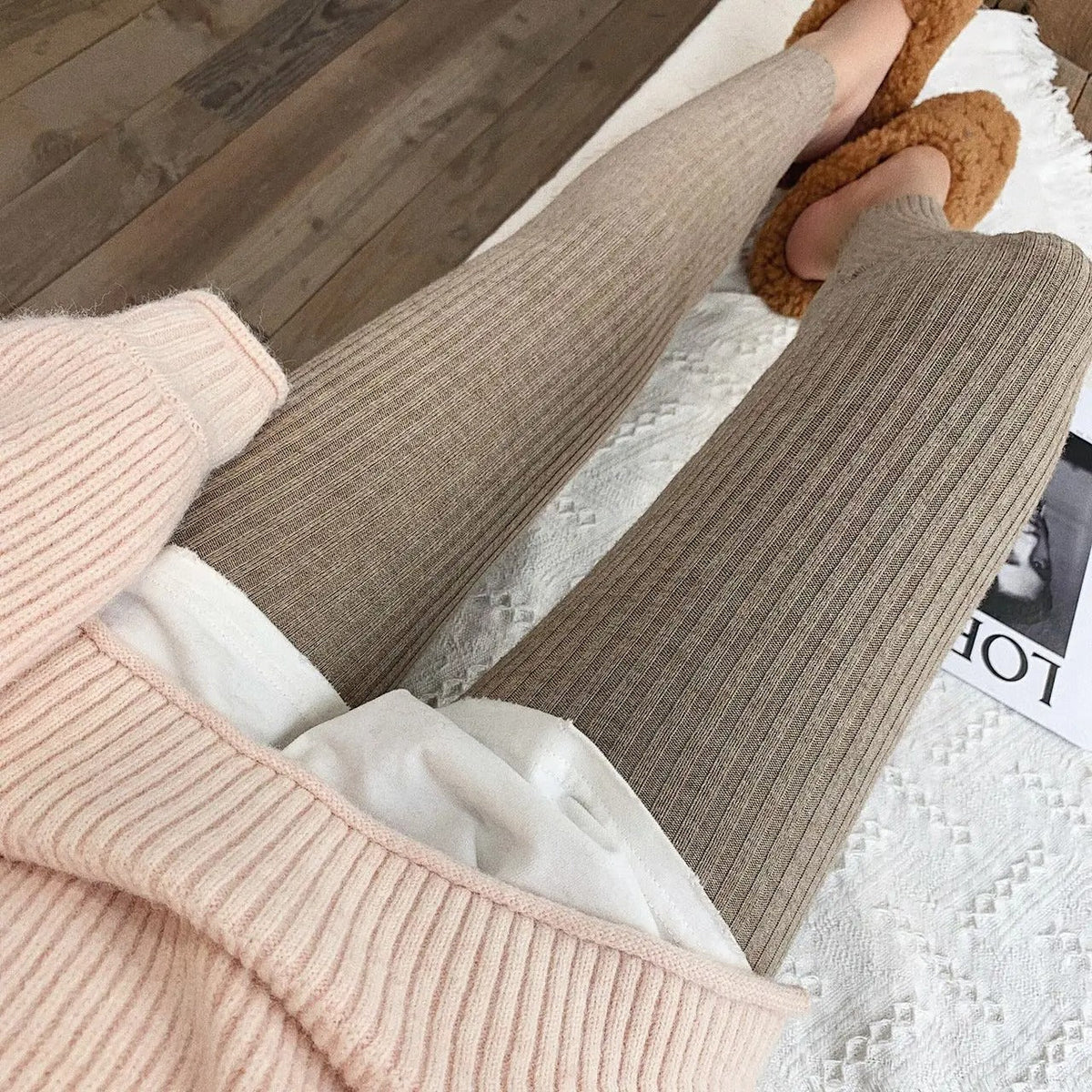 Leggings de punto acanalado de talle alto para mujer