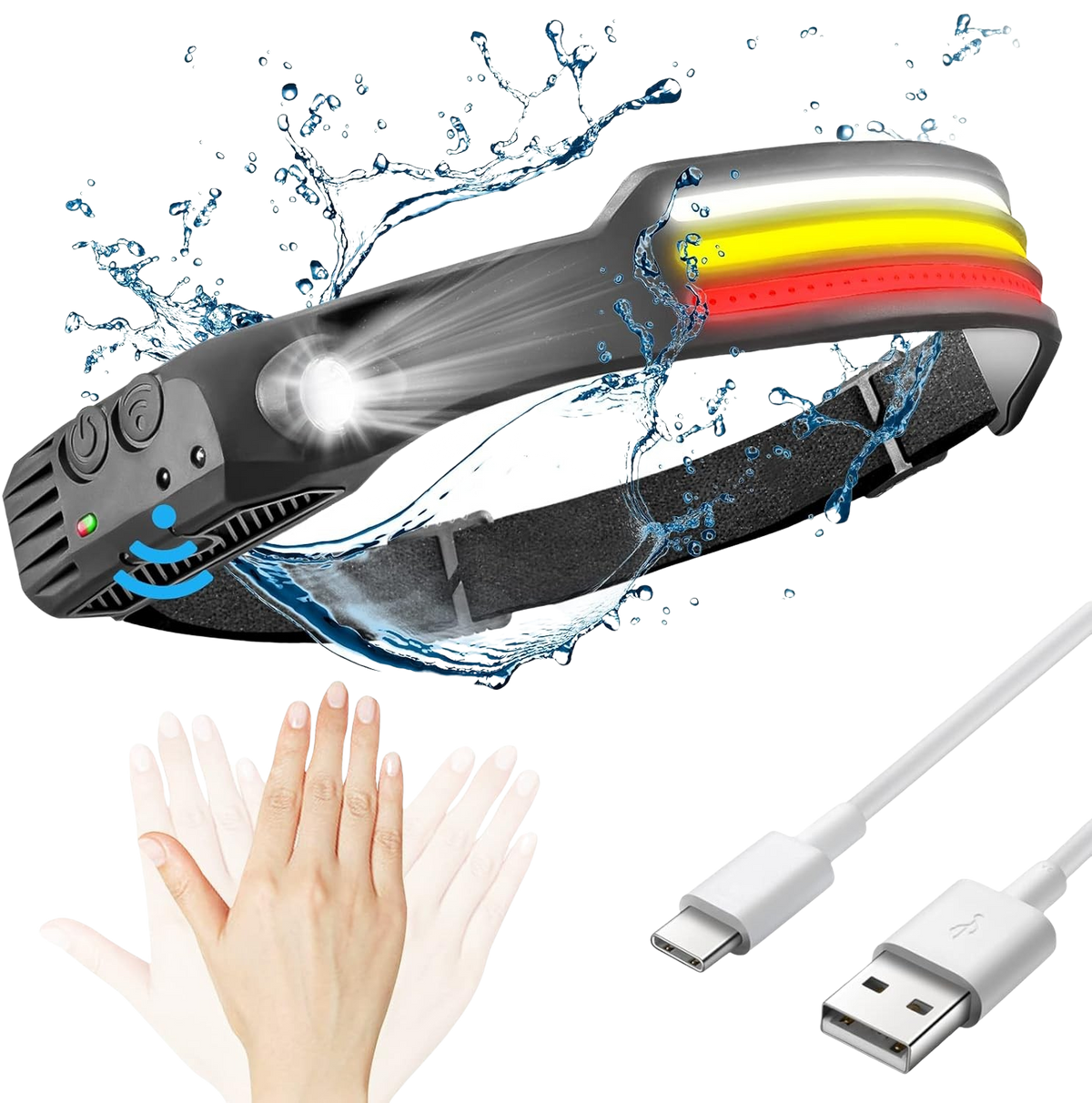 Linterna frontal LED X3: linterna de cabeza recargable e impermeable para correr, hacer senderismo y aventuras al aire libre