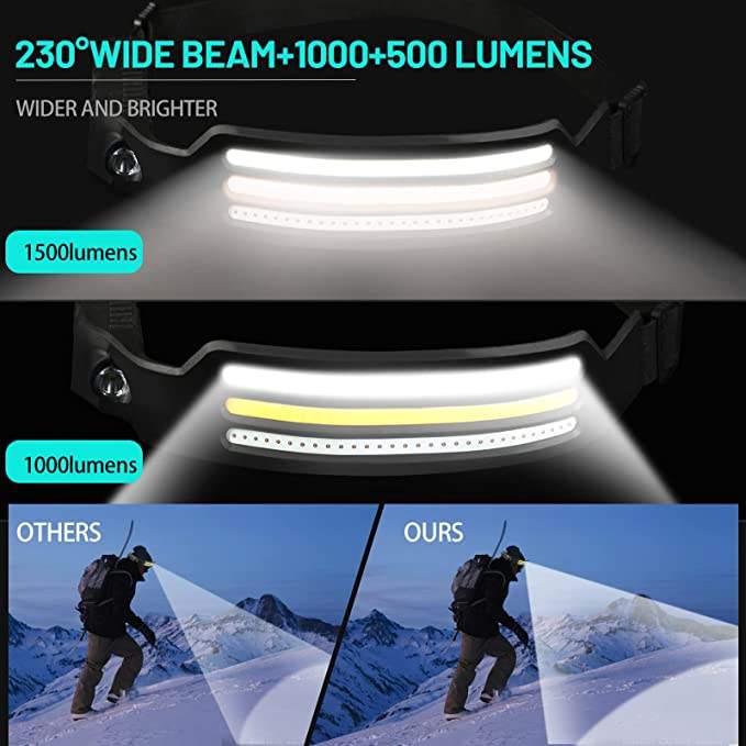 Linterna frontal LED X3: linterna de cabeza recargable e impermeable para correr, hacer senderismo y aventuras al aire libre