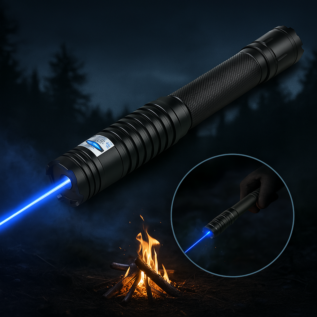 Linterna láser azul | Alta intensidad óptica de 450 nm | Alcance táctico de más de 5000 m | Cuerpo de aluminio con enfoque ajustable | Linterna con capacidad de encendido térmico