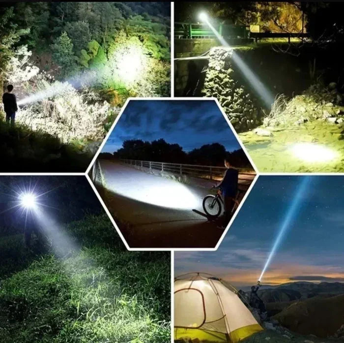 Linterna LED recargable de alto rendimiento – 10.000 lúmenes para camping y emergencias