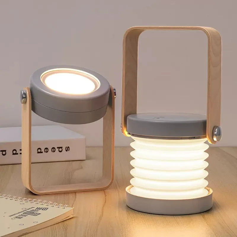 Linterna portátil creativa con asa de madera | Lámpara de mesa plegable y recargable