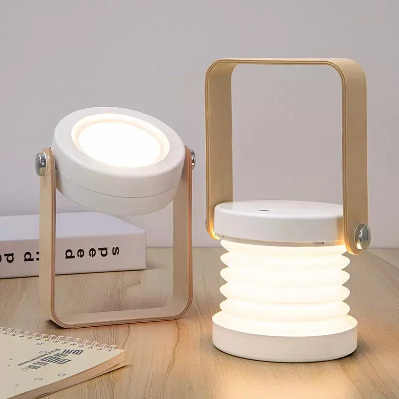 Linterna portátil creativa con asa de madera | Lámpara de mesa plegable y recargable