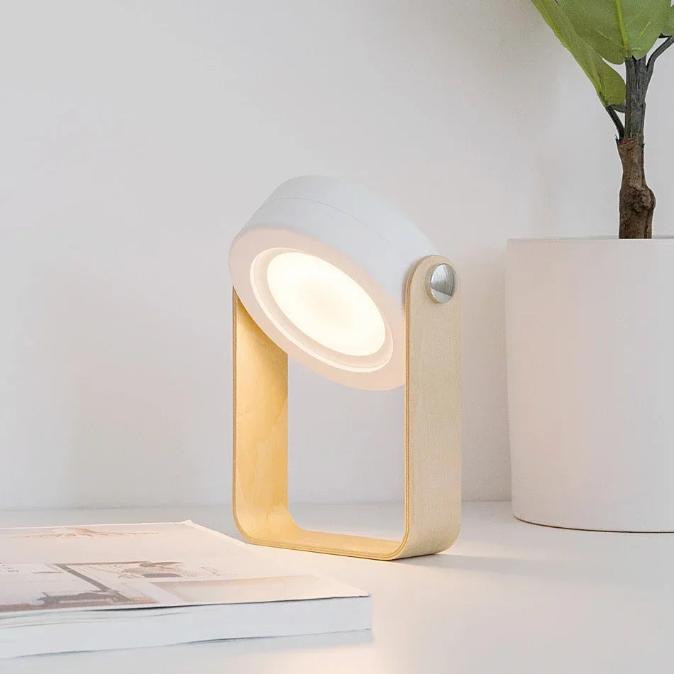 Linterna portátil creativa con asa de madera | Lámpara de mesa plegable y recargable
