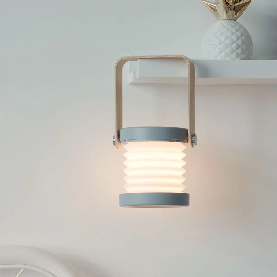 Linterna portátil creativa con asa de madera | Lámpara de mesa plegable y recargable