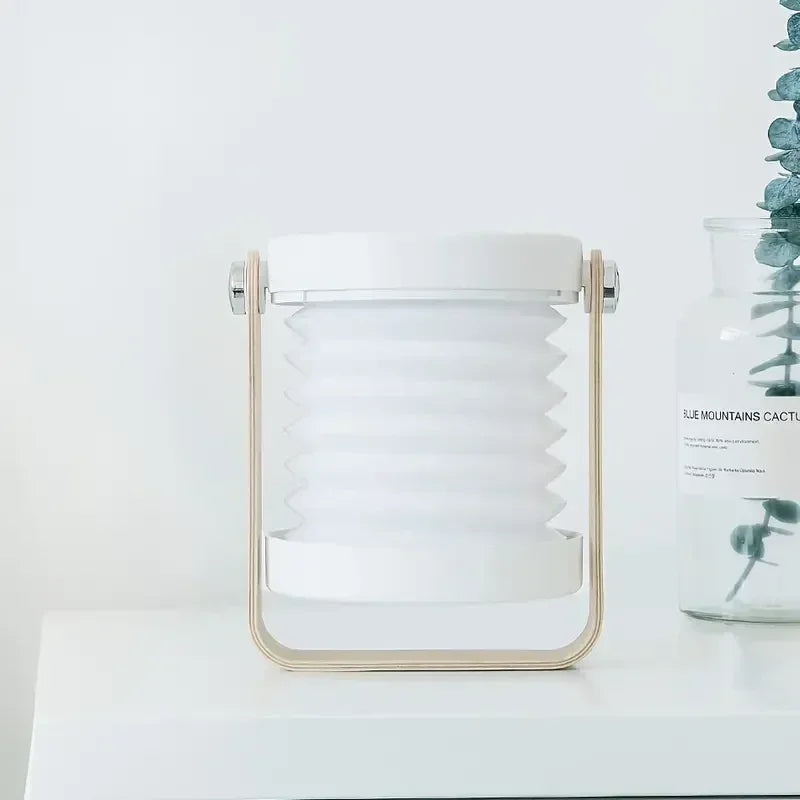 Linterna portátil creativa con asa de madera | Lámpara de mesa plegable y recargable