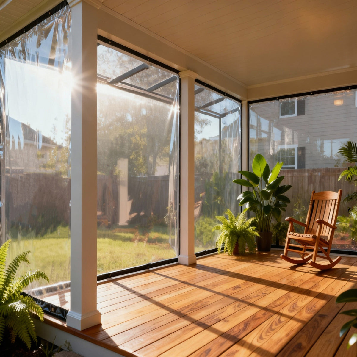 Lona protectora transparente de PVC resistente a la intemperie con ojetes para cenadores, pérgolas y porches, grosor de 0,35 mm