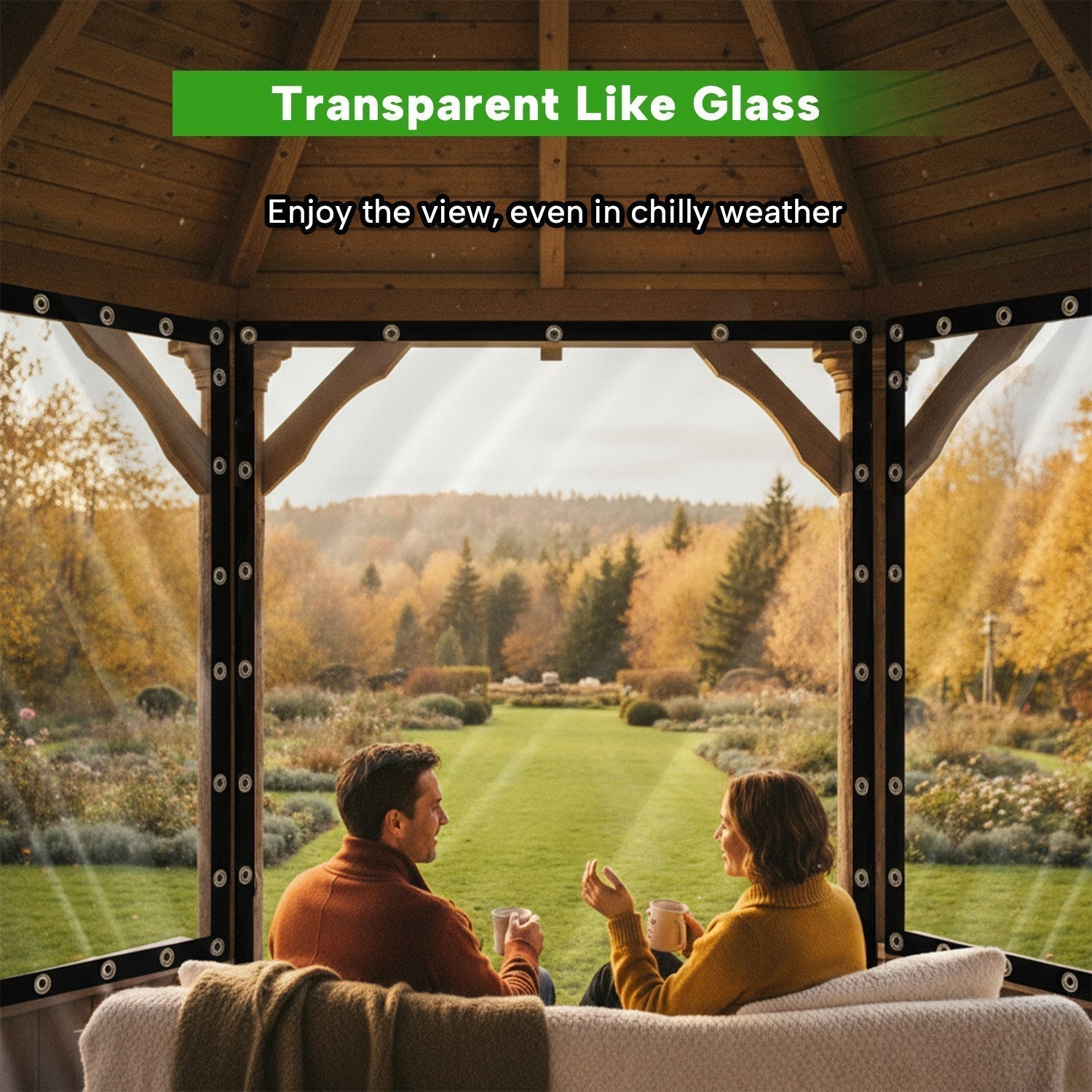Lona protectora transparente de PVC resistente a la intemperie con ojetes para cenadores, pérgolas y porches, grosor de 0,35 mm