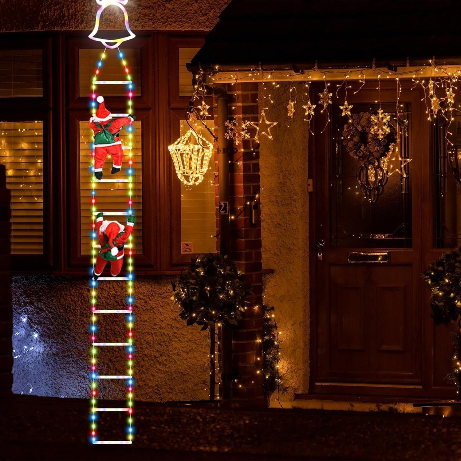 Luces navideñas animadas para escalera con Papá Noel trepador y mando a distancia