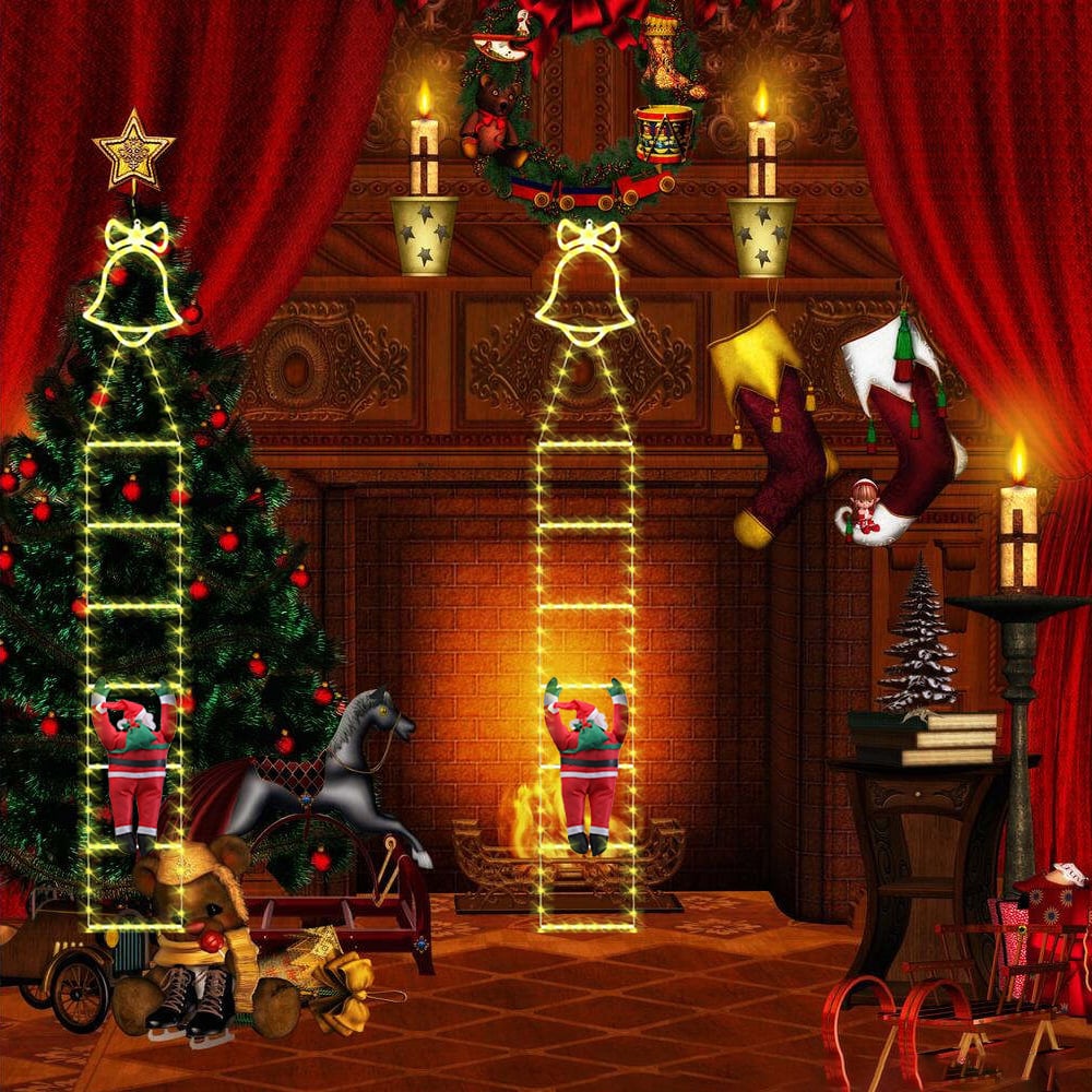 Luces navideñas animadas para escalera con Papá Noel trepador y mando a distancia