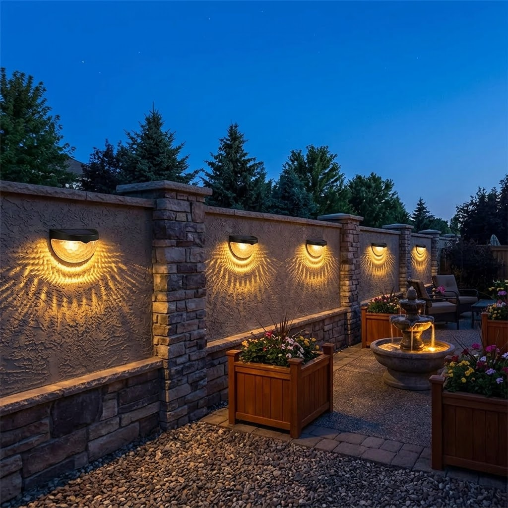 Luces Solares Decorativas para Valla con Luz Cálida en Forma de Abanico/Ondulada (Set de 6 Unidades)