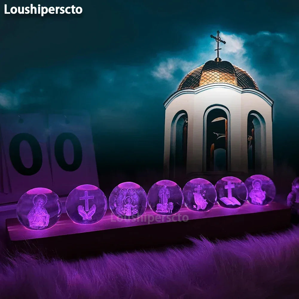 Luz de noche 3D de cristal, regalo decorativo cristiano para el hogar