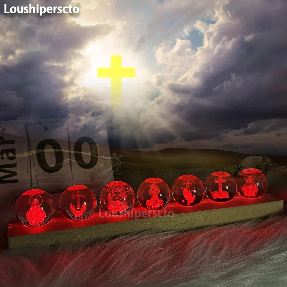Luz de noche 3D de cristal, regalo decorativo cristiano para el hogar